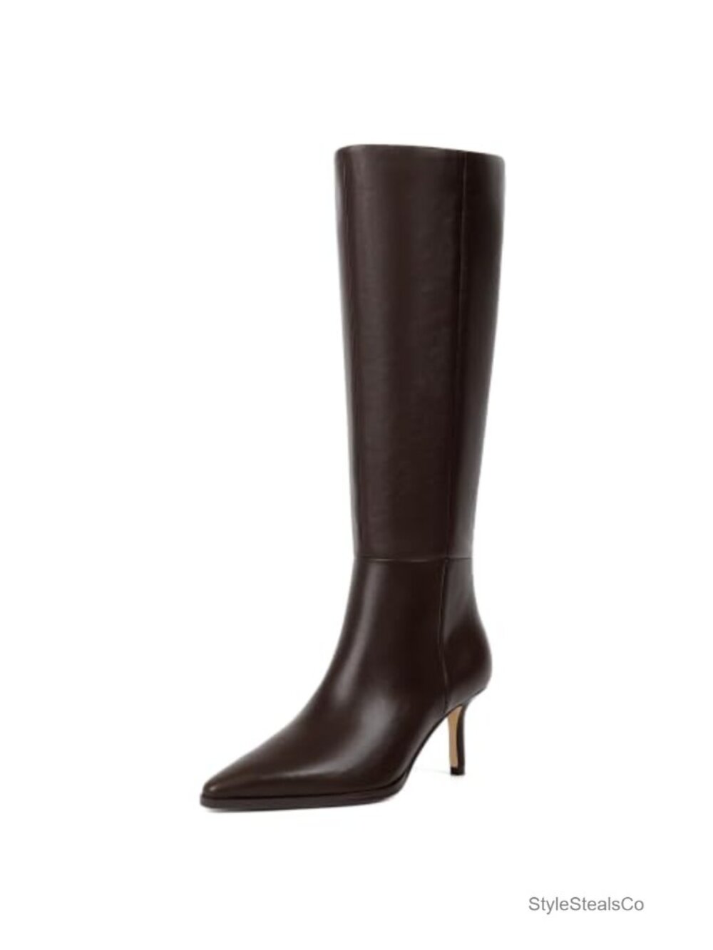 Knee High Boots Pointed Toe Stiletto Heel Faux Leather Side Zip
